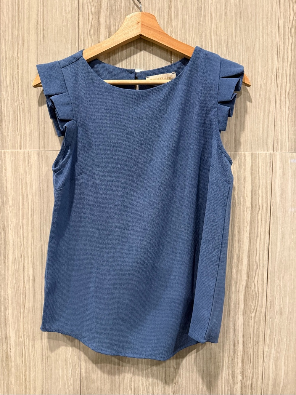 Monteau Dusty Blue Ruffle Sleeve Sleeveless Top